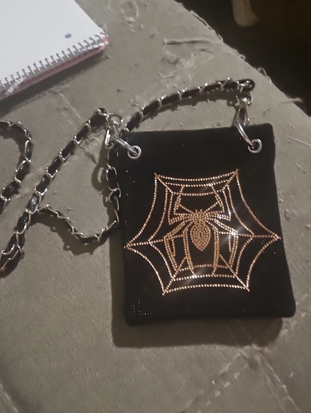 Black Velvet Spiderweb Crossbody Bag with Gold Stud Detail